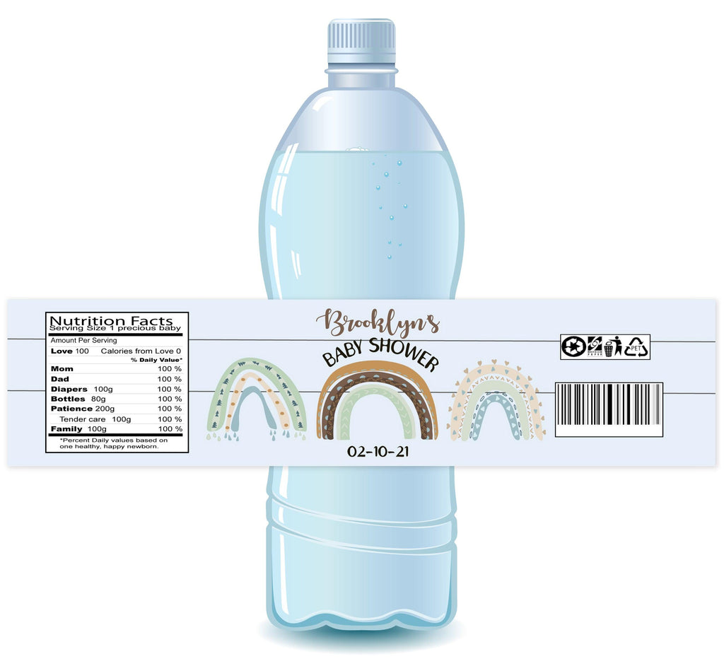 Boho Rainbows Baby Shower Water Bottle Labels - StorkBabyGiftBaskets.com