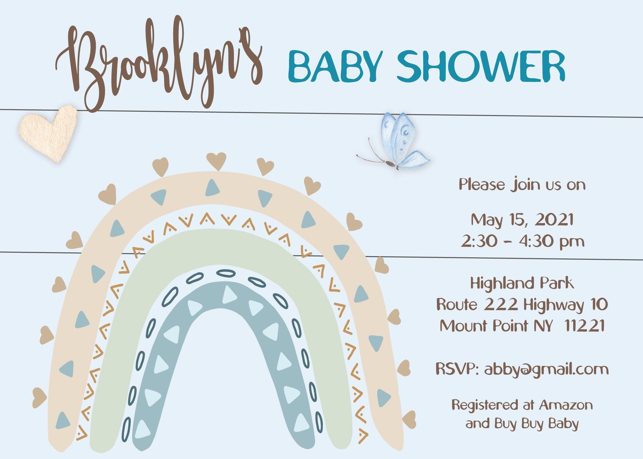 Boho Rainbow Boy Baby Shower Invitation - StorkBabyGiftBaskets.com