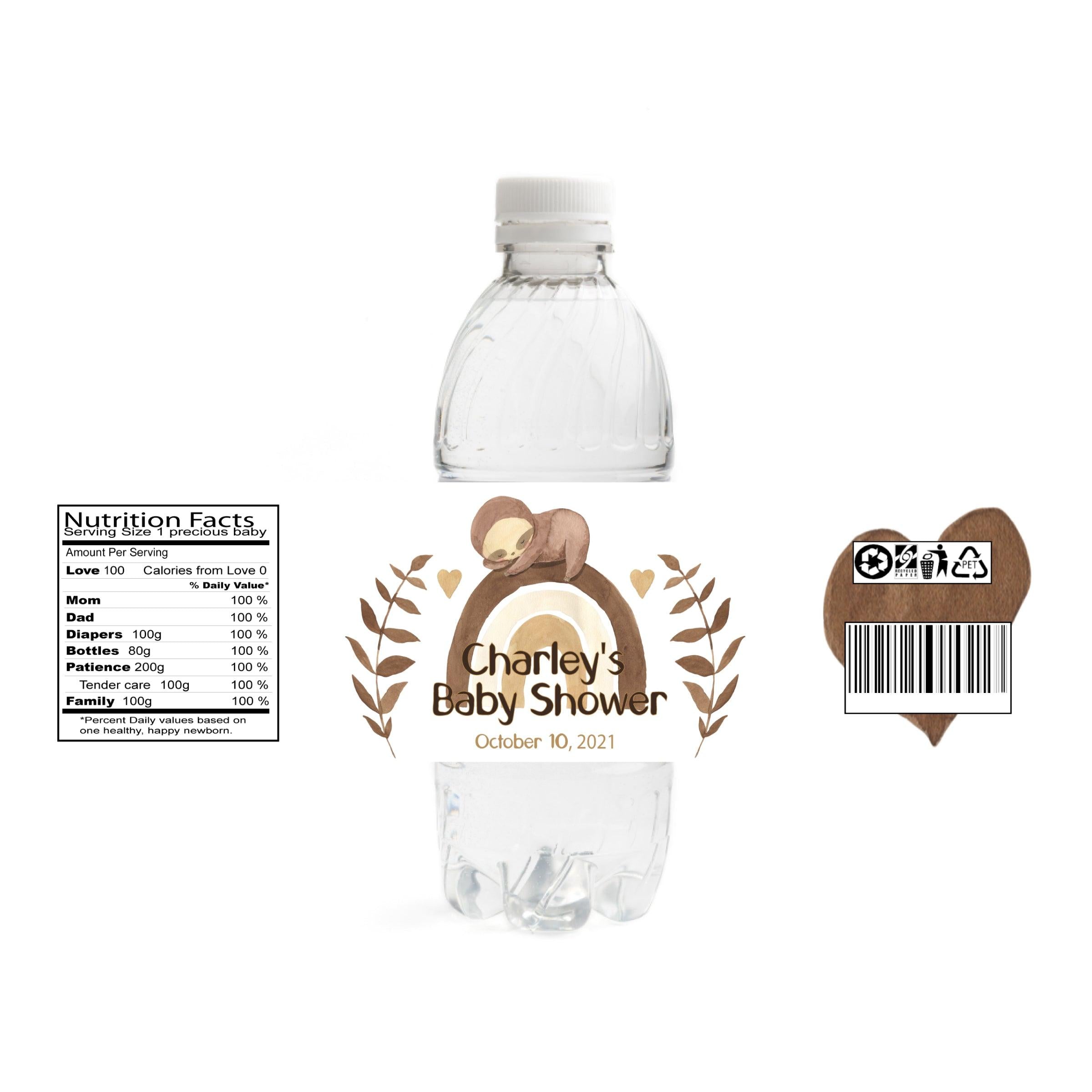 Boho Sloth Baby Shower Water Bottle Labels