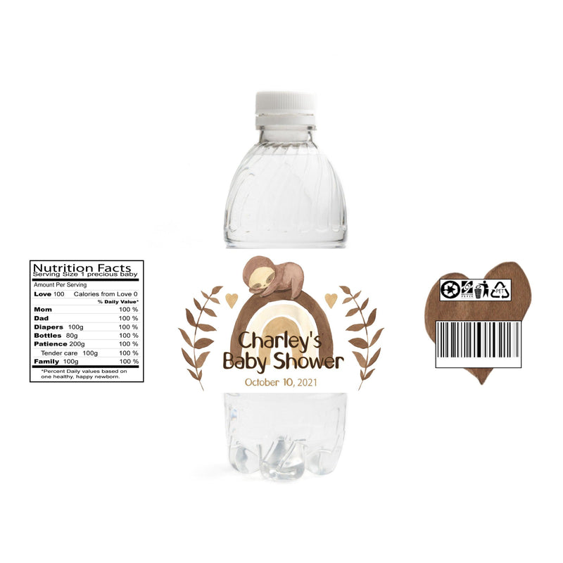 Boho Sloth Baby Shower Water Bottle Labels