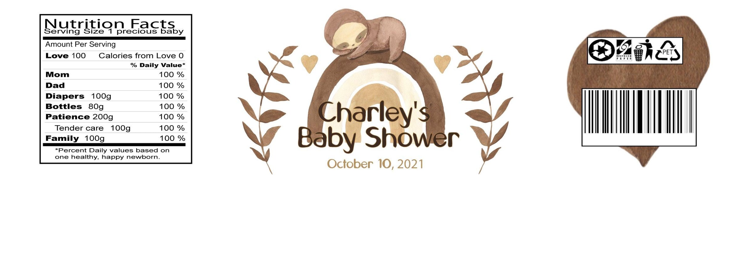 Boho Sloth Water Bottle Labels - StorkBabyGiftBaskets.com