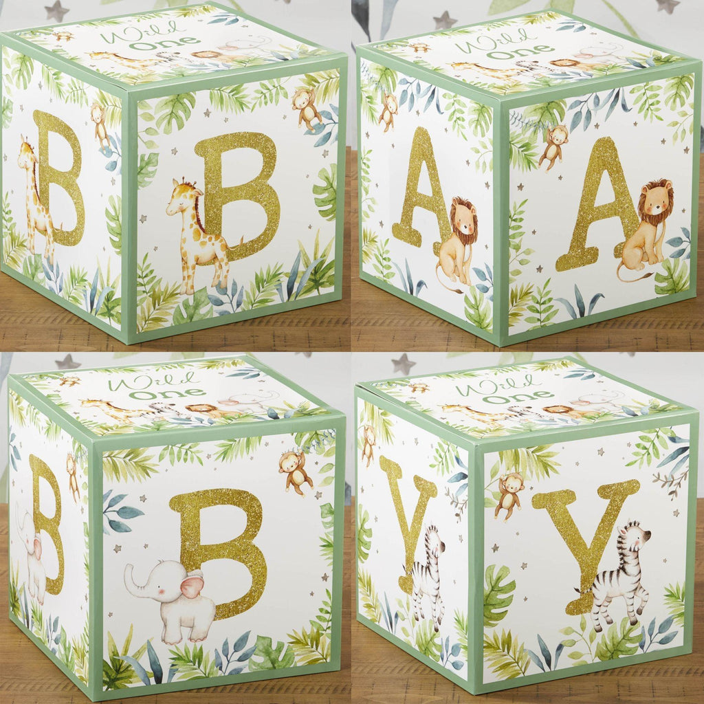 Safari Baby Shower Block Box (set of 4)  SKU:  BSF28609NA - StorkBabyGiftBaskets.com