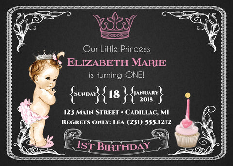 Vintage Princess 1st Birthday Invitation