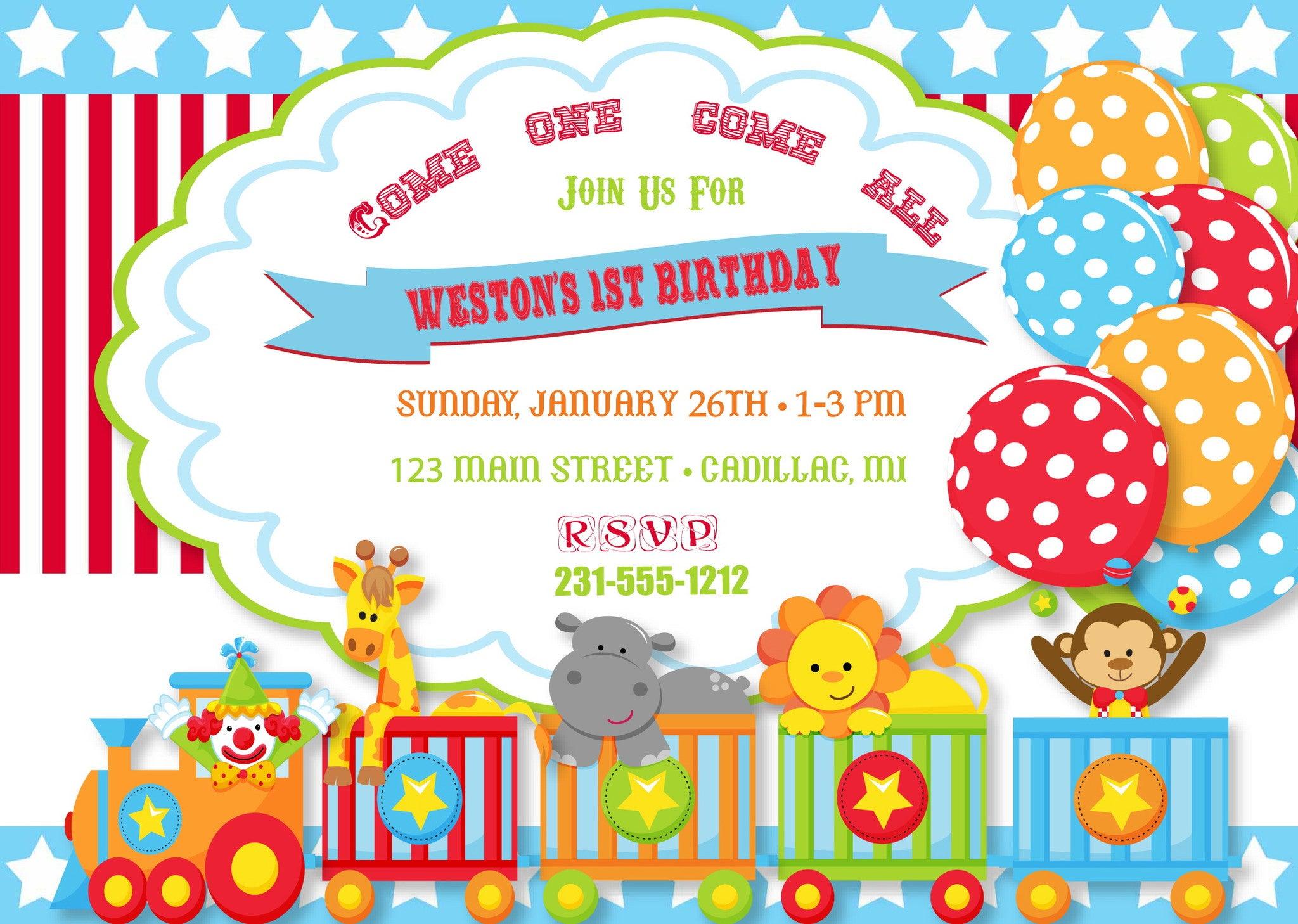Circus Birthday Party Invitation (#KBI116) - StorkBabyGiftBaskets