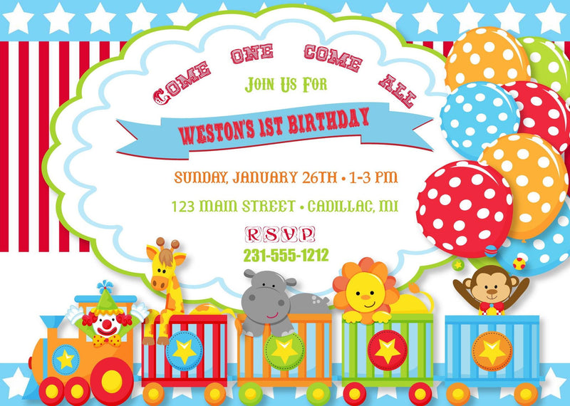 Circus Birthday Party Invitation (#KBI116) - StorkBabyGiftBaskets