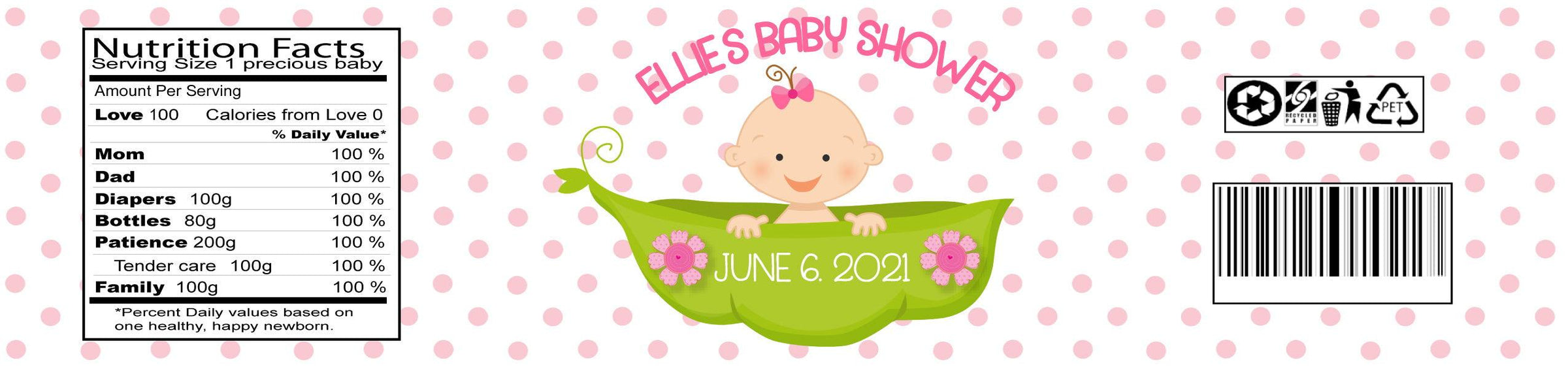Pea In A Pod Baby Shower Water Bottle Labels - StorkBabyGiftBaskets.com