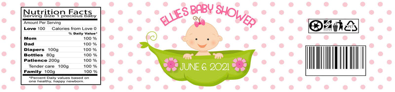Pea In A Pod Baby Shower Water Bottle Labels - StorkBabyGiftBaskets.com
