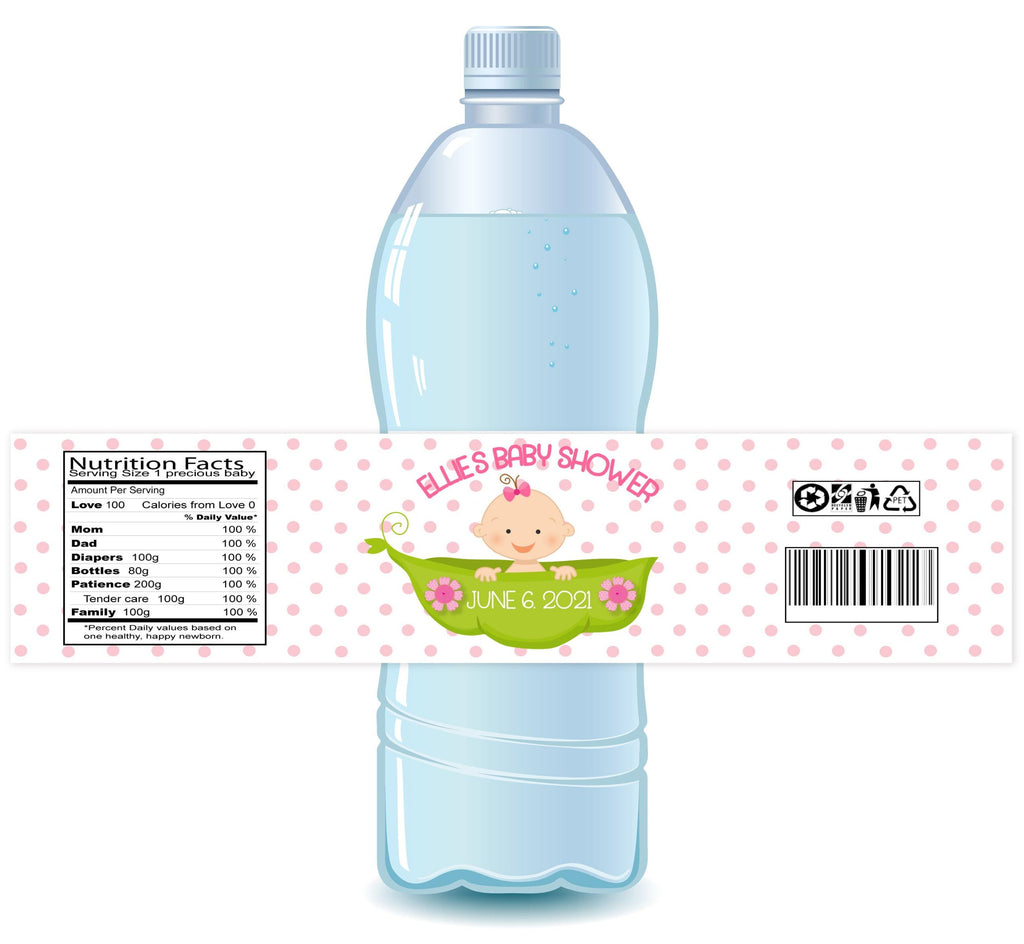 Pea In A Pod Baby Shower Water Bottle Labels - StorkBabyGiftBaskets.com