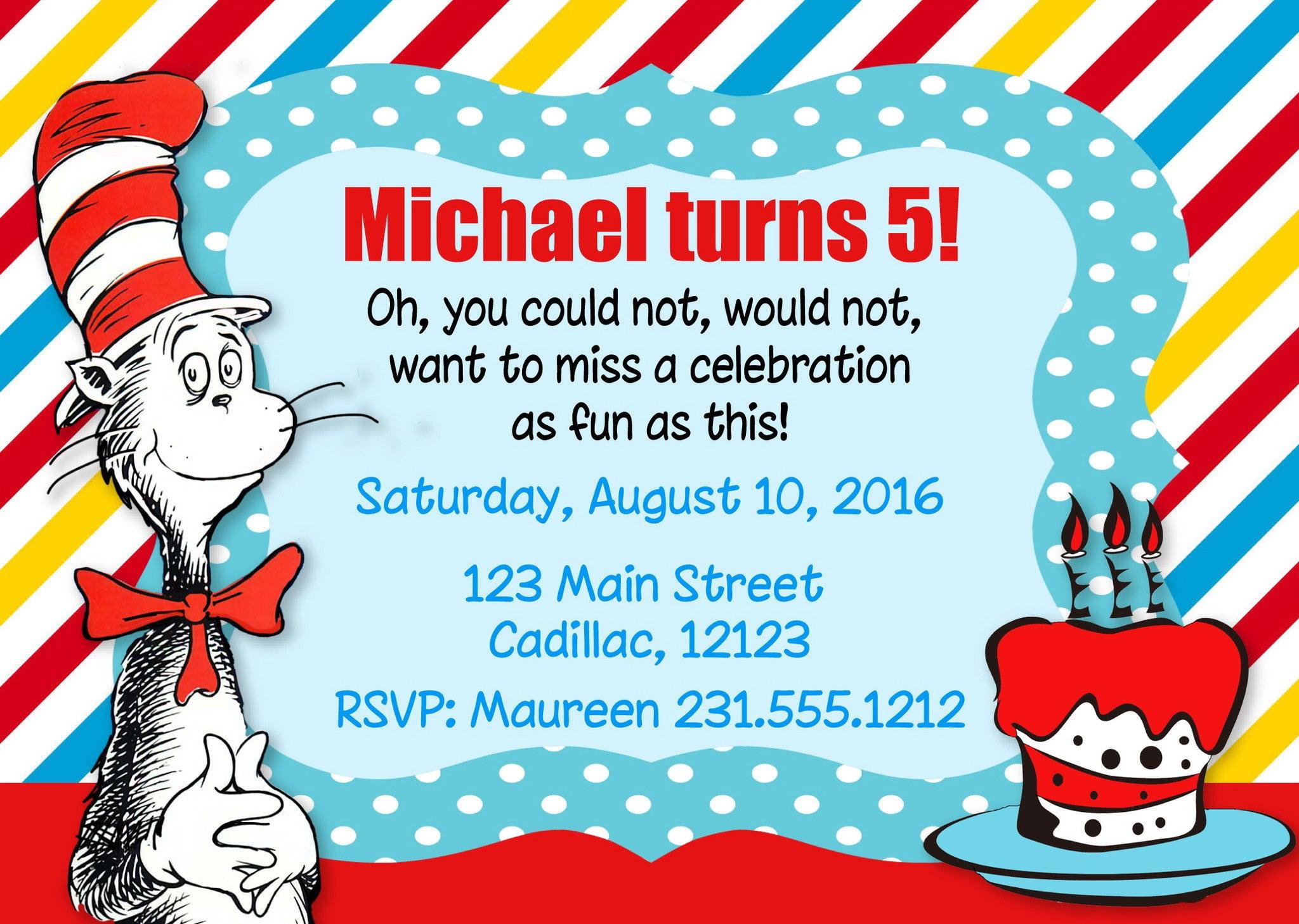 Dr. Seuss Birthday Party Invitation (#KBI109) - StorkBabyGiftBaskets