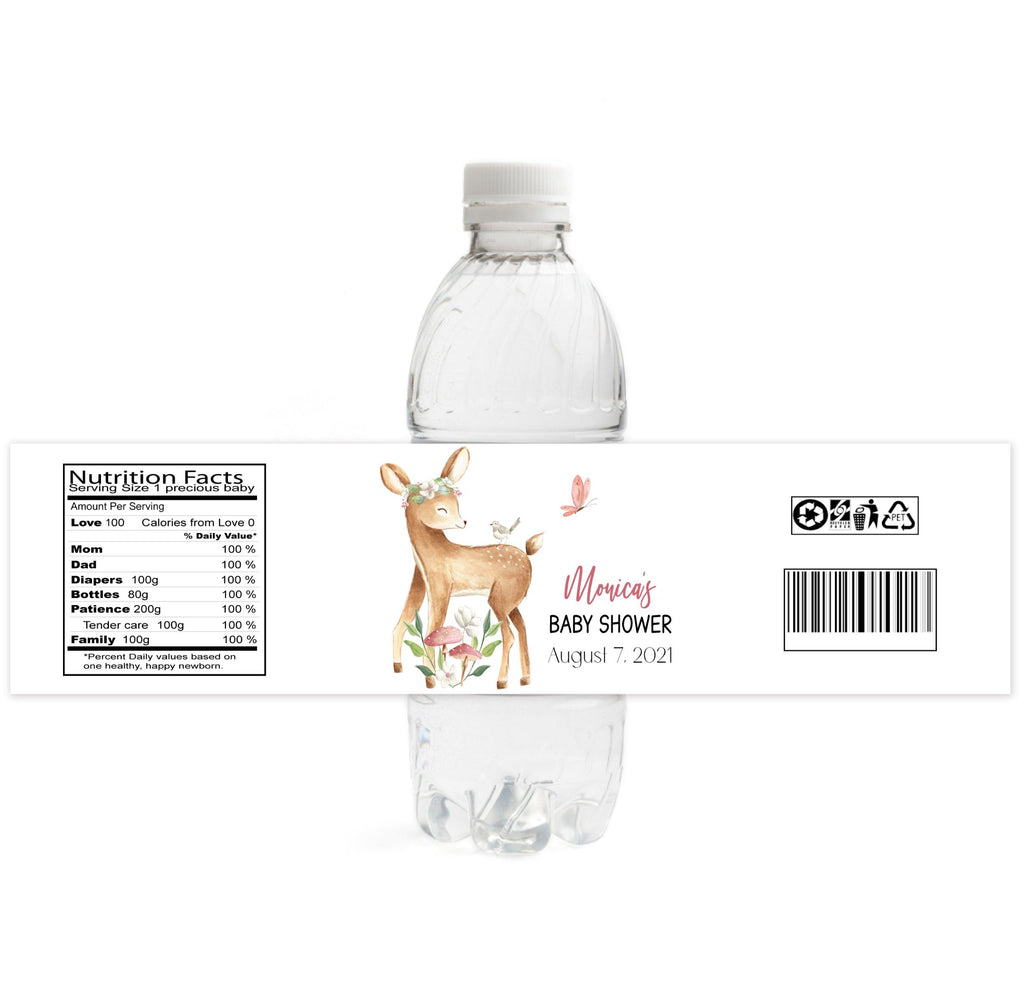 Deer Baby Shower Water Bottle Labels - Girl