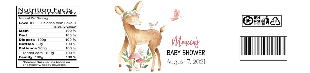 Deer Baby Girl Water Bottle Labels - StorkBabyGiftBaskets.com