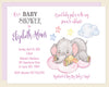Elephant Cloud Baby Girl Shower Invitation
