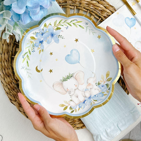 Elephant Baby Shower 7 in Premium Plates - Blue (Set of 16)   SKU:  BSF28565BL