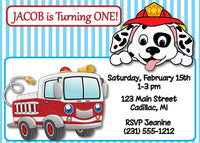Fire Truck 1st Birthday Invitation (#KBI115) - StorkBabyGiftBaskets