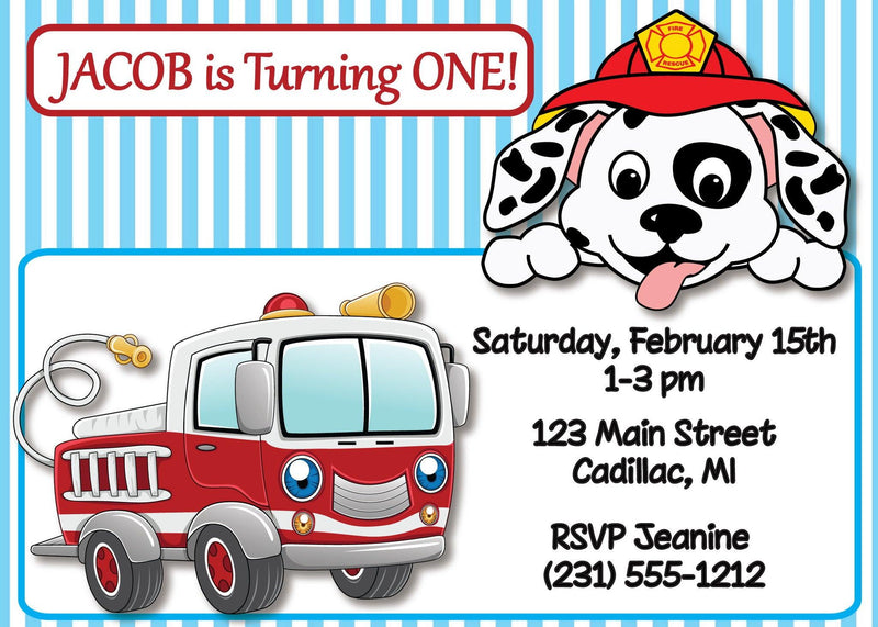 Fire Truck 1st Birthday Invitation (#KBI115) - StorkBabyGiftBaskets