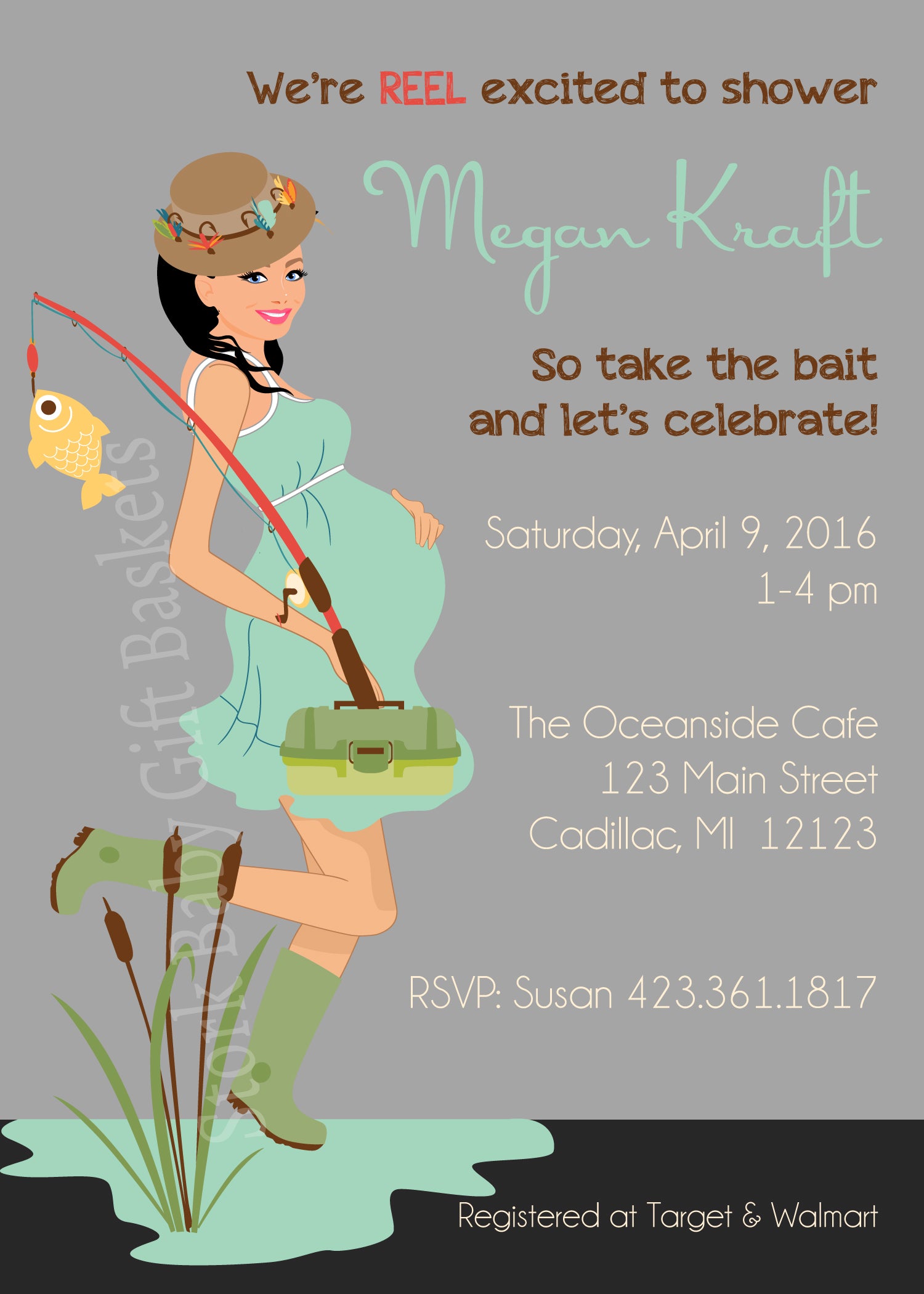Fishing Mama Baby Shower Invitation - StorkBabyGiftBaskets.com