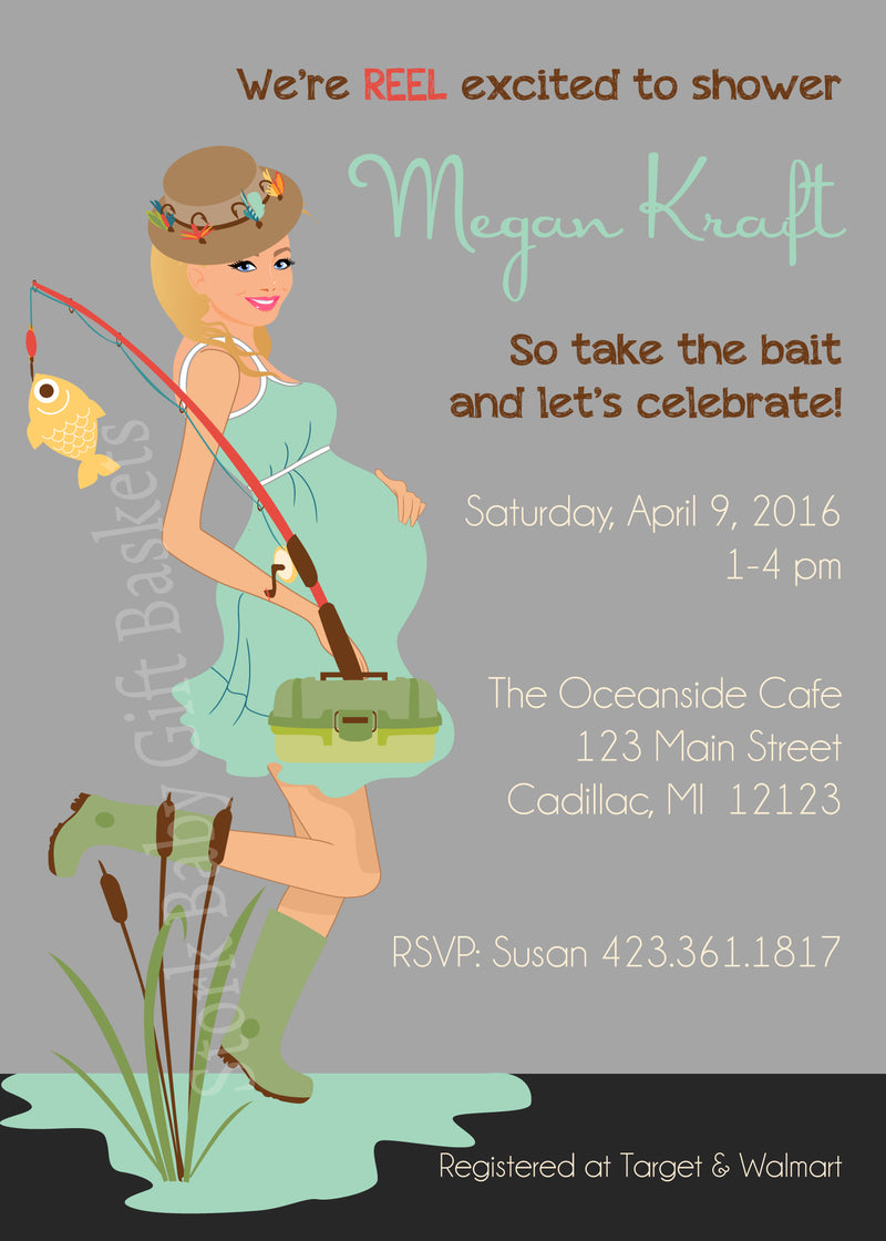 Fishing Mama Baby Shower Invitation - StorkBabyGiftBaskets.com