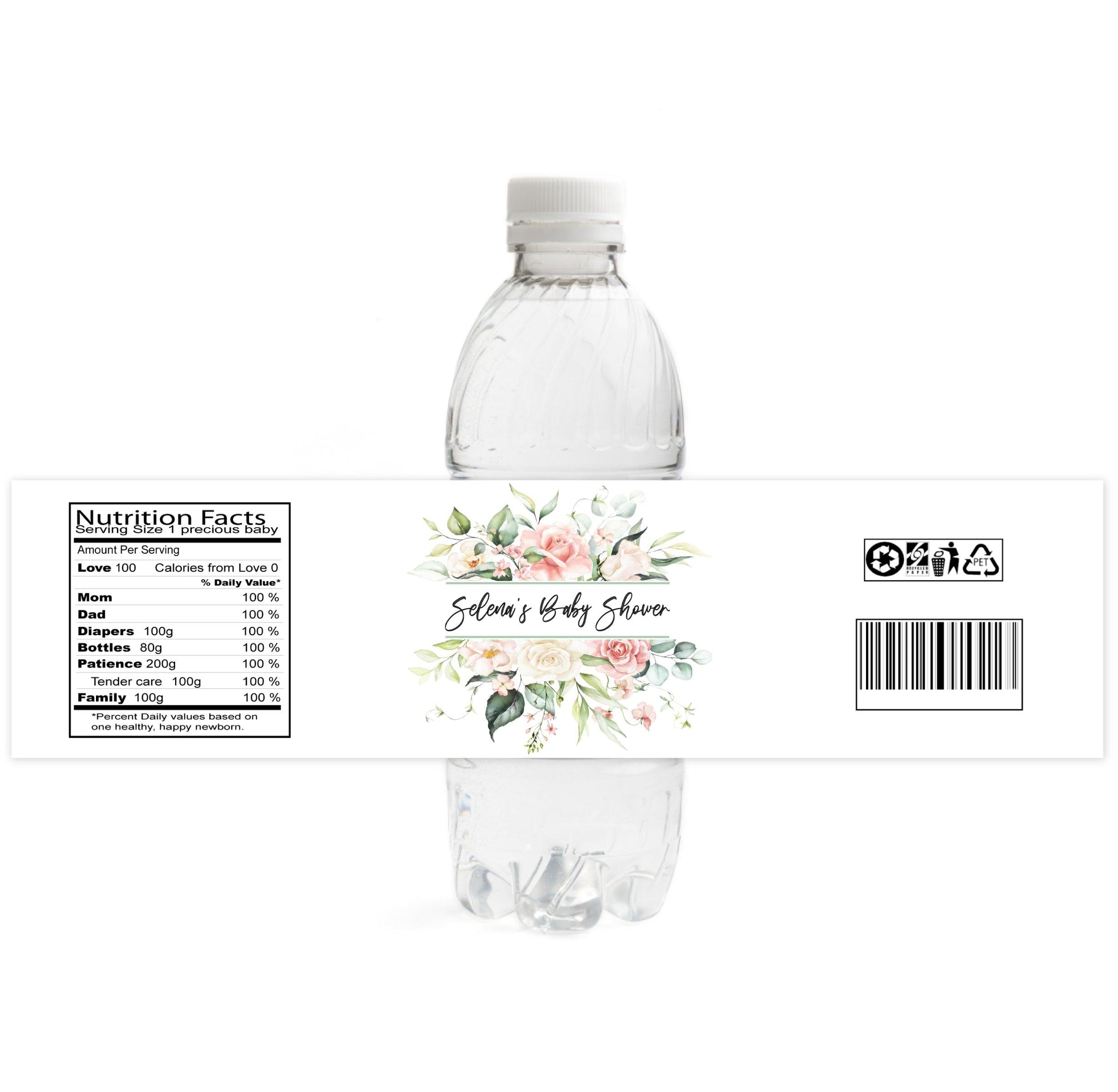 Floral Peach Baby Shower Water Bottle Labels