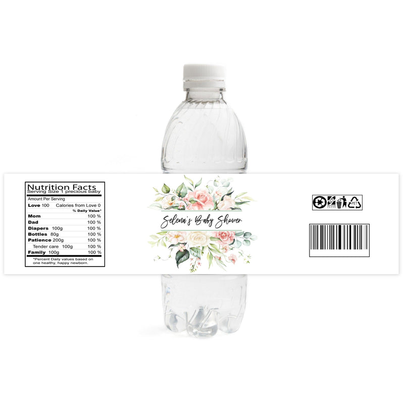 Floral Peach Baby Shower Water Bottle Labels