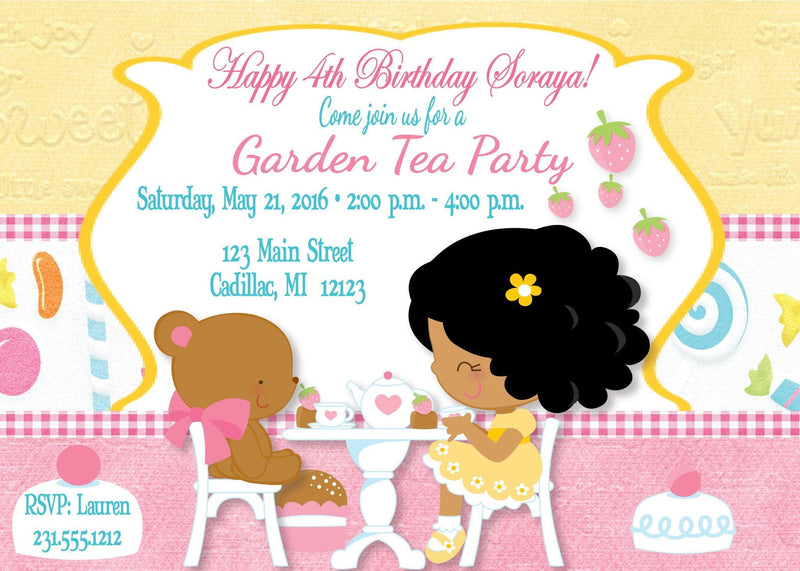 Garden Tea Party Girl's Birthday Invitation (#KBI104) - StorkBabyGiftBaskets