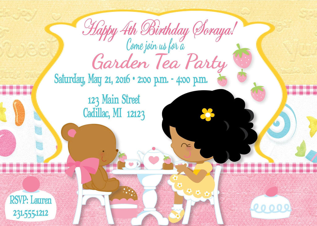 Garden Tea Party Girl's Birthday Invitation (#KBI104) - StorkBabyGiftBaskets