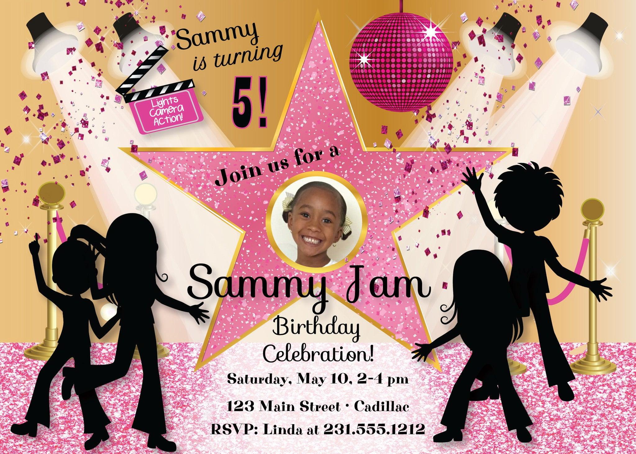 Hip Hop Hollywood Girl's Photo Invite (#KBI113) - Stork Baby Gift Baskets