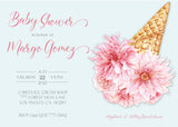 Ice Cream Floral Baby Shower Invitation - StorkBabyGiftBaskets.com