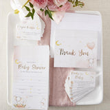 Elephant Baby Girl Shower Invitation and Thank You Card Bundle in Pink