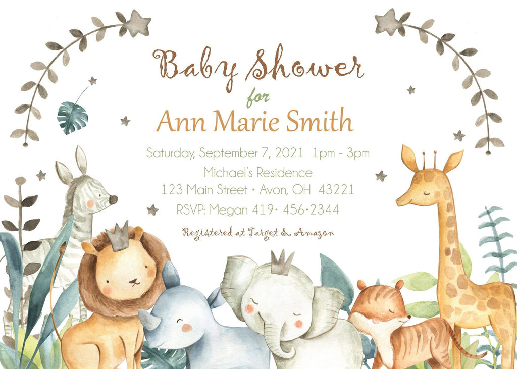 Jungle Animals Baby Shower Invitation - StorkBabyGiftBaskets.com