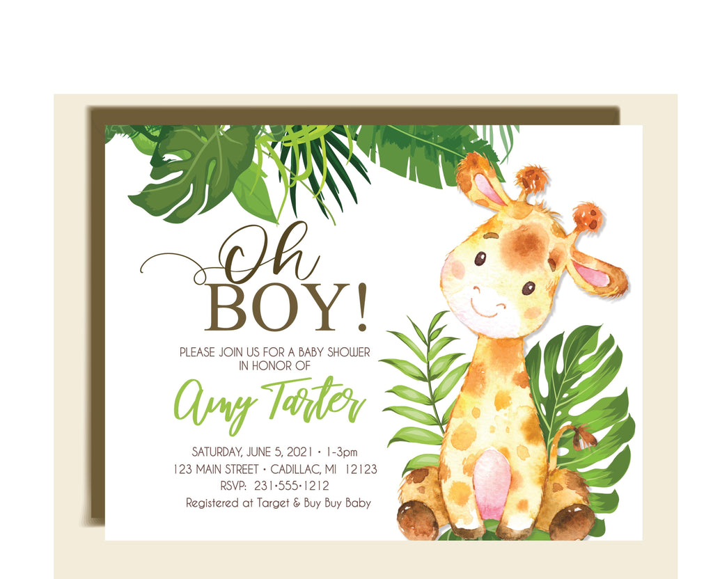 Safari Jungle Giraffe Baby Shower Invitation