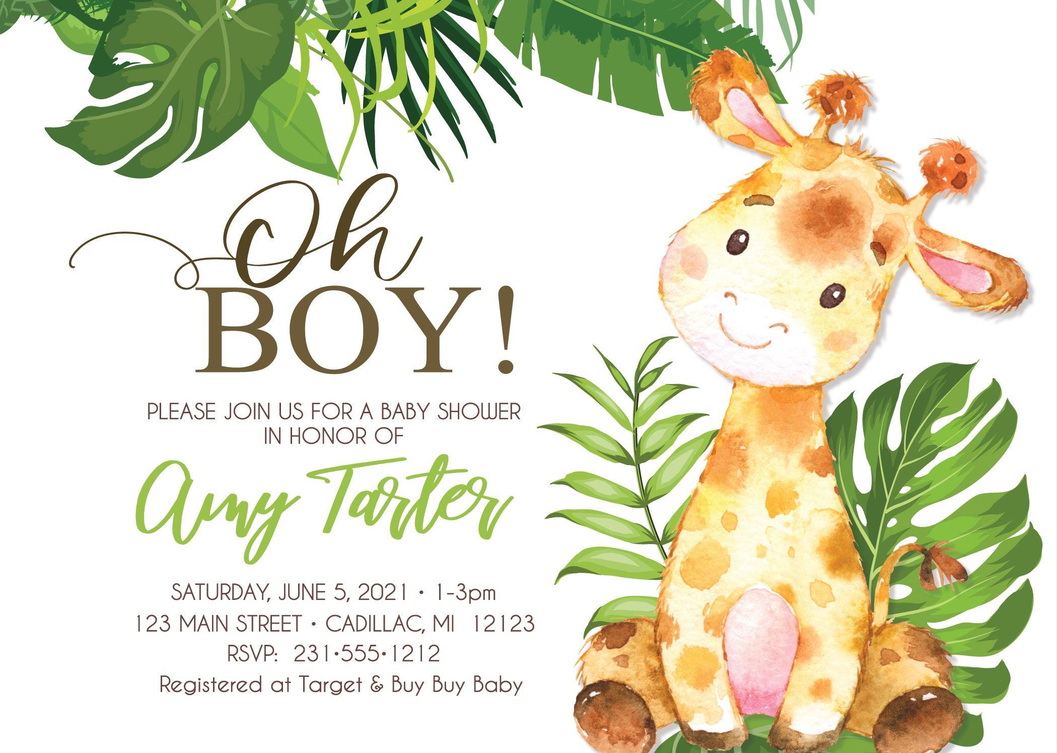 Safari Jungle Giraffe Baby Shower Invitation - Main Image