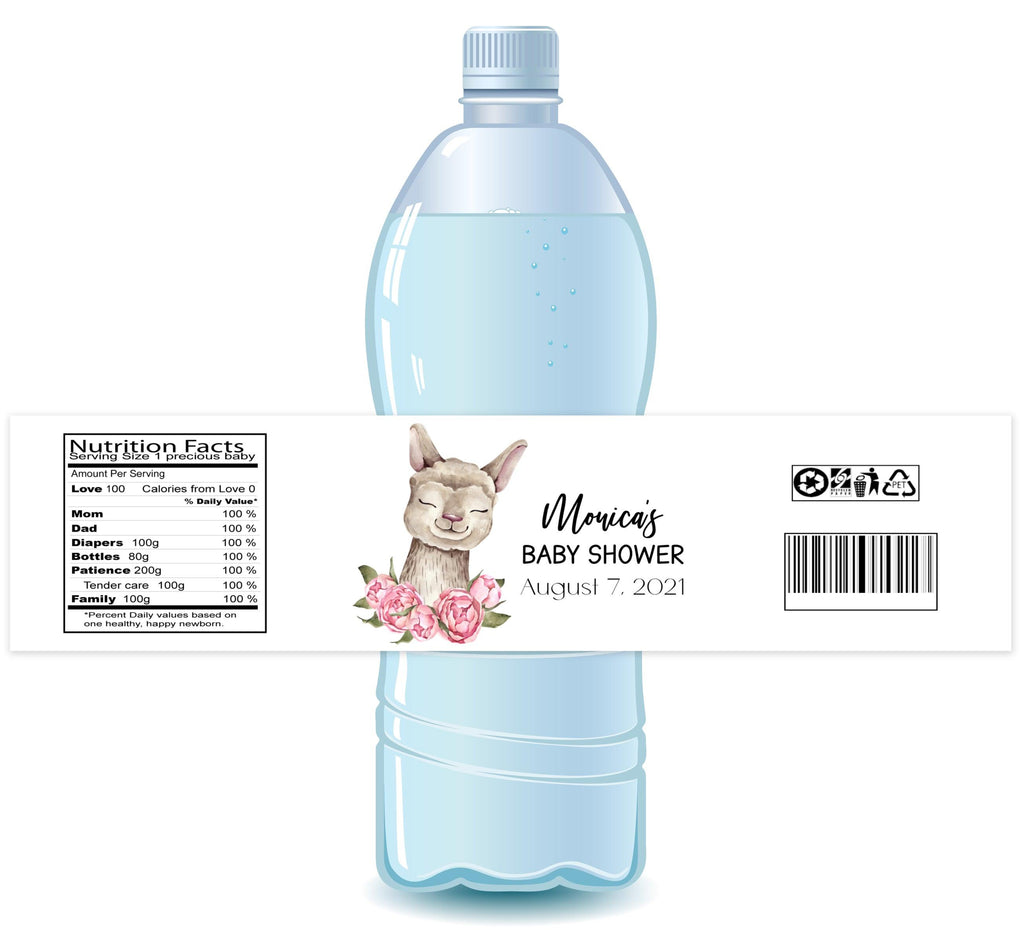 Llama Baby Shower Water Bottle Labels - StorkBabyGiftBaskets.com