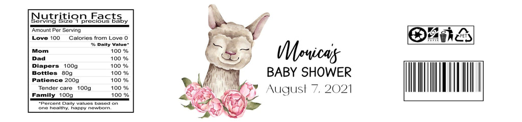 Llama Baby Shower Water Bottle Labels - StorkBabyGiftBaskets.com