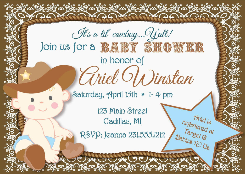 Lil' Cowboy Baby Shower Invitation (#SBGB90) - StorkBabyGiftBaskets - 1