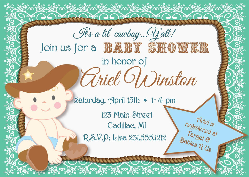 Lil' Cowboy Baby Shower Invitation (#SBGB90) - StorkBabyGiftBaskets - 3