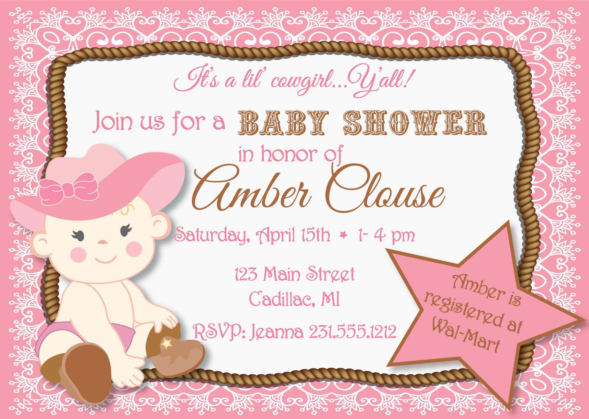 Lil' Cowgirl Baby Shower Invitation 