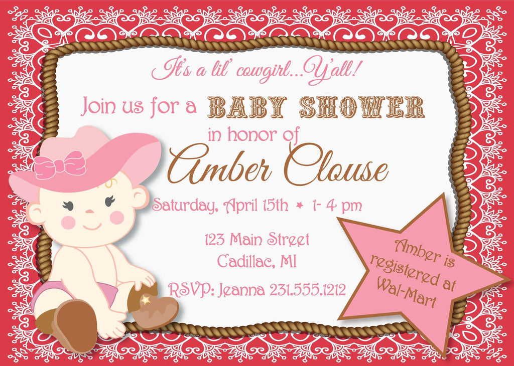 Lil' Cowgirl Baby Shower Invitation (#SBGB89) - StorkBabyGiftBaskets - 3