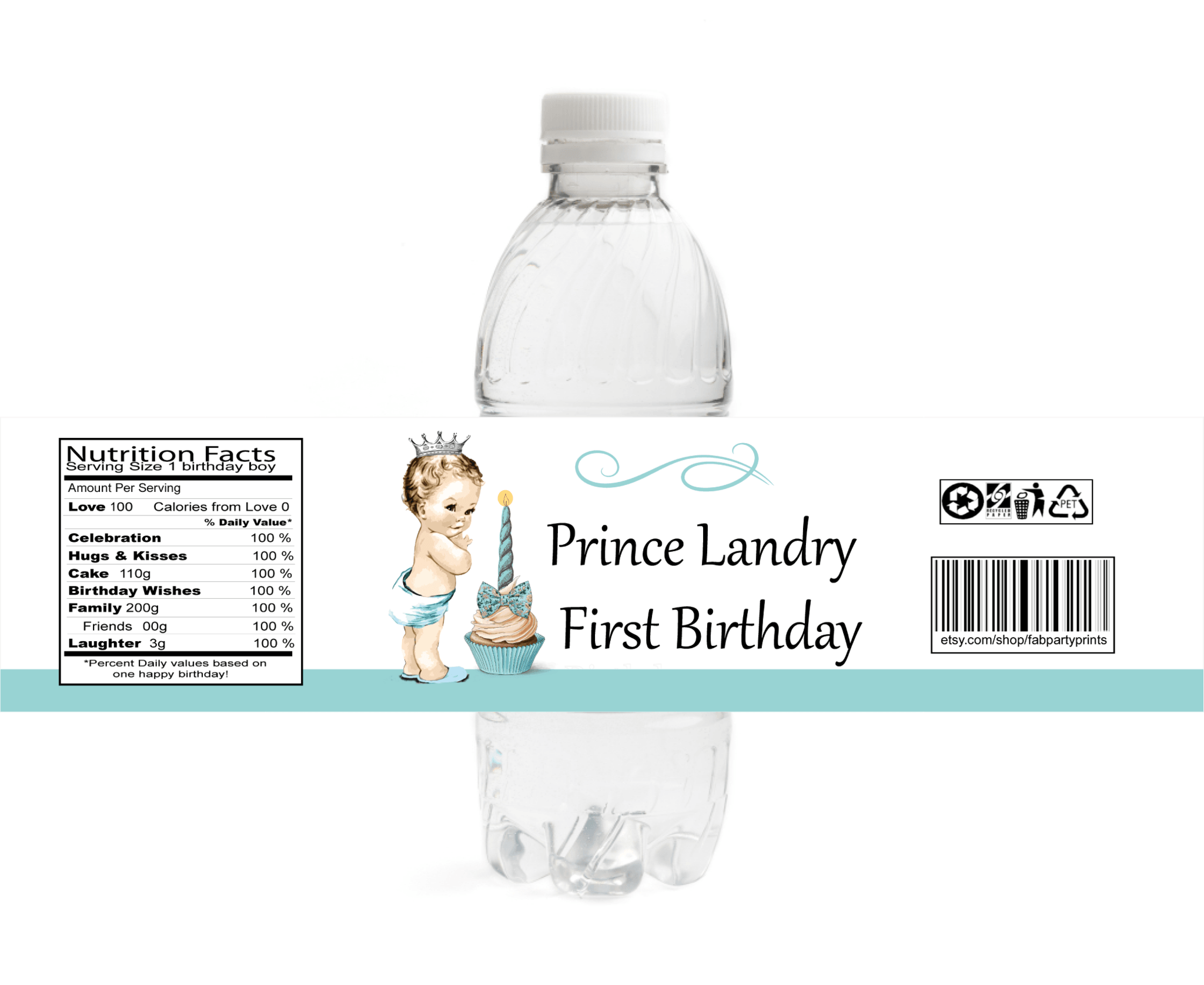 Prince First Birthday Water Bottle Label (#WBL111) - Stork Baby Gift Baskets - 1