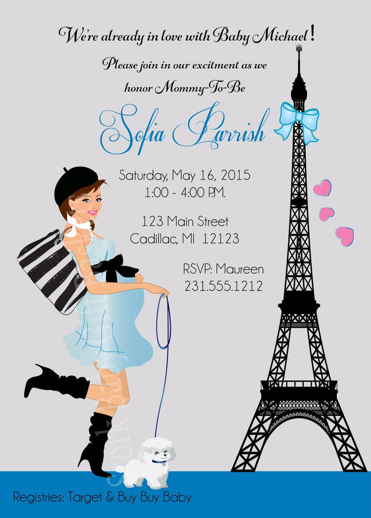 Paris Boy Baby Shower Invitations (#SBGB126) - StorkBabyGiftBaskets - 4