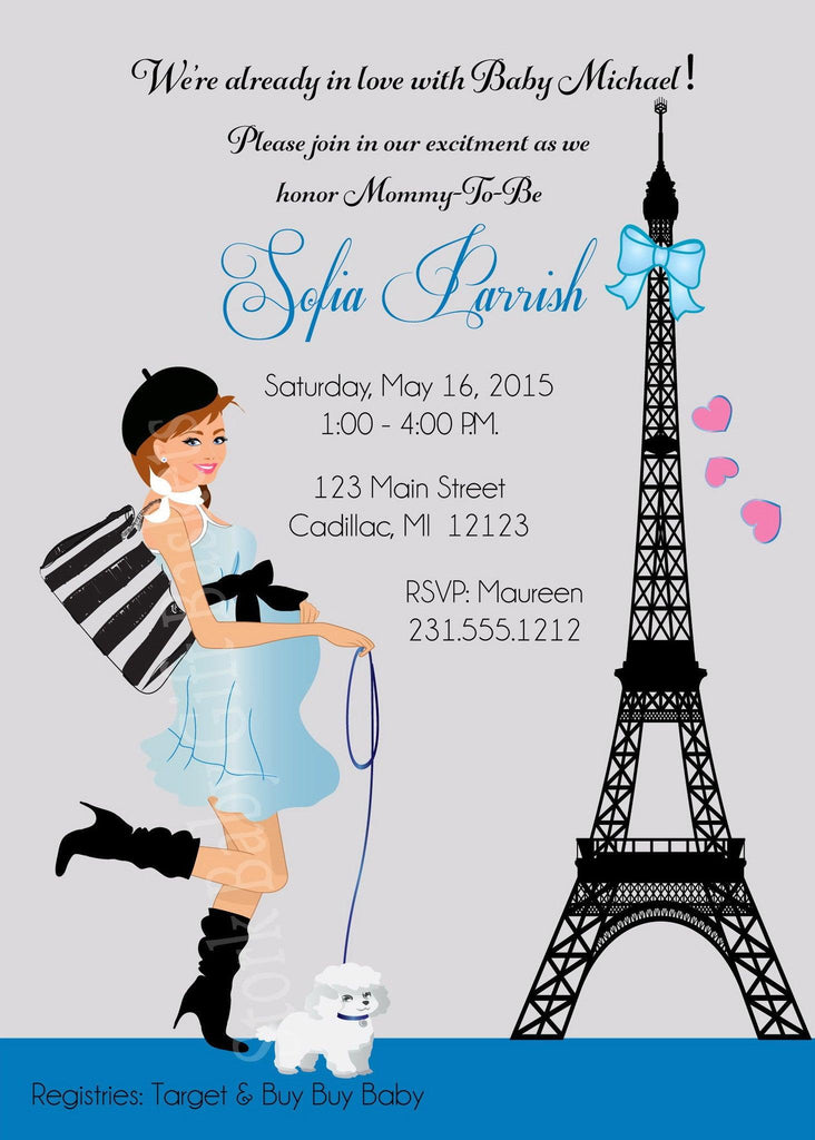 Paris Boy Baby Shower Invitations (#SBGB126) - StorkBabyGiftBaskets - 5