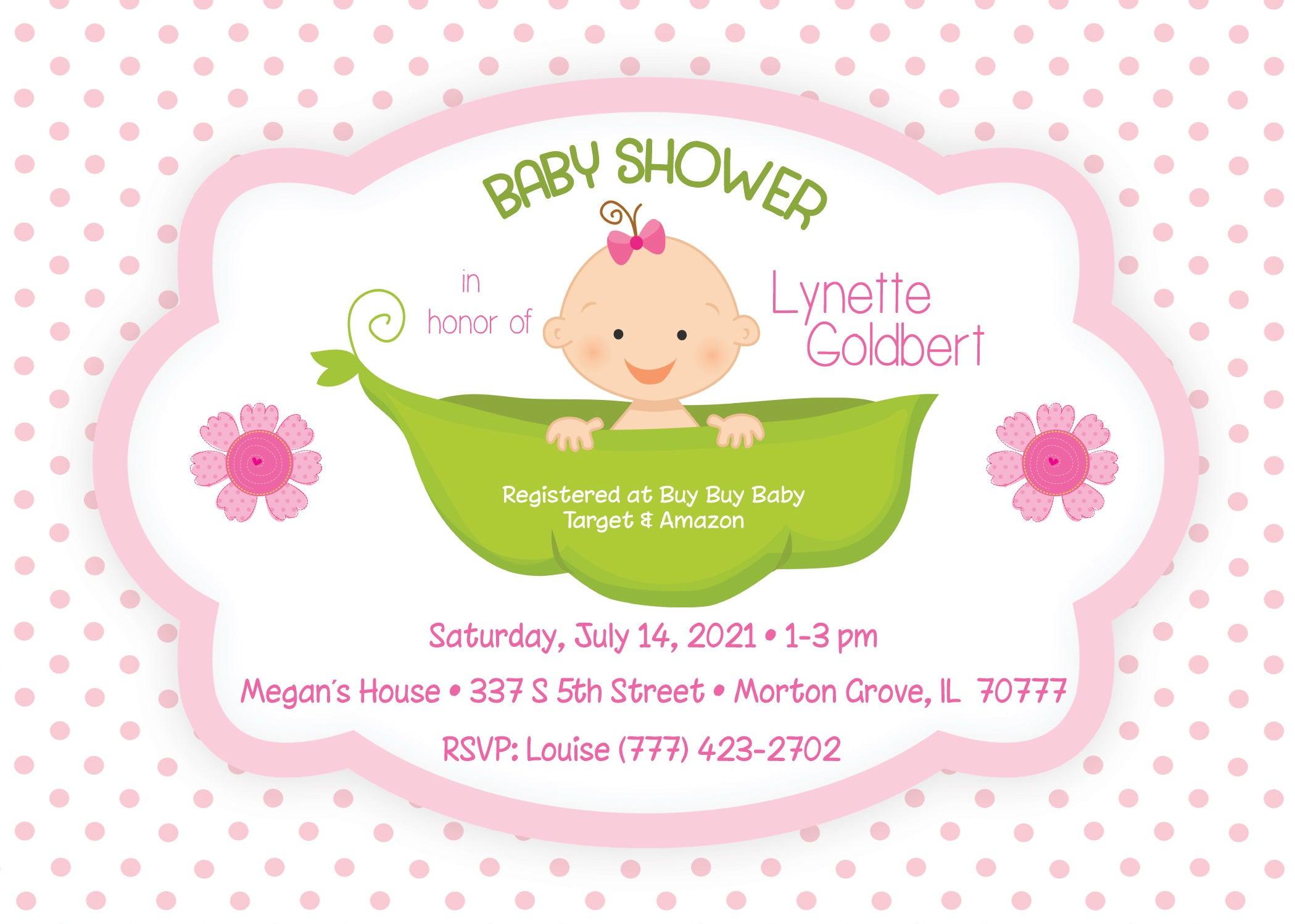 Pea In A Pod Baby Shower Invitation - StorkBabyGiftBaskets.com