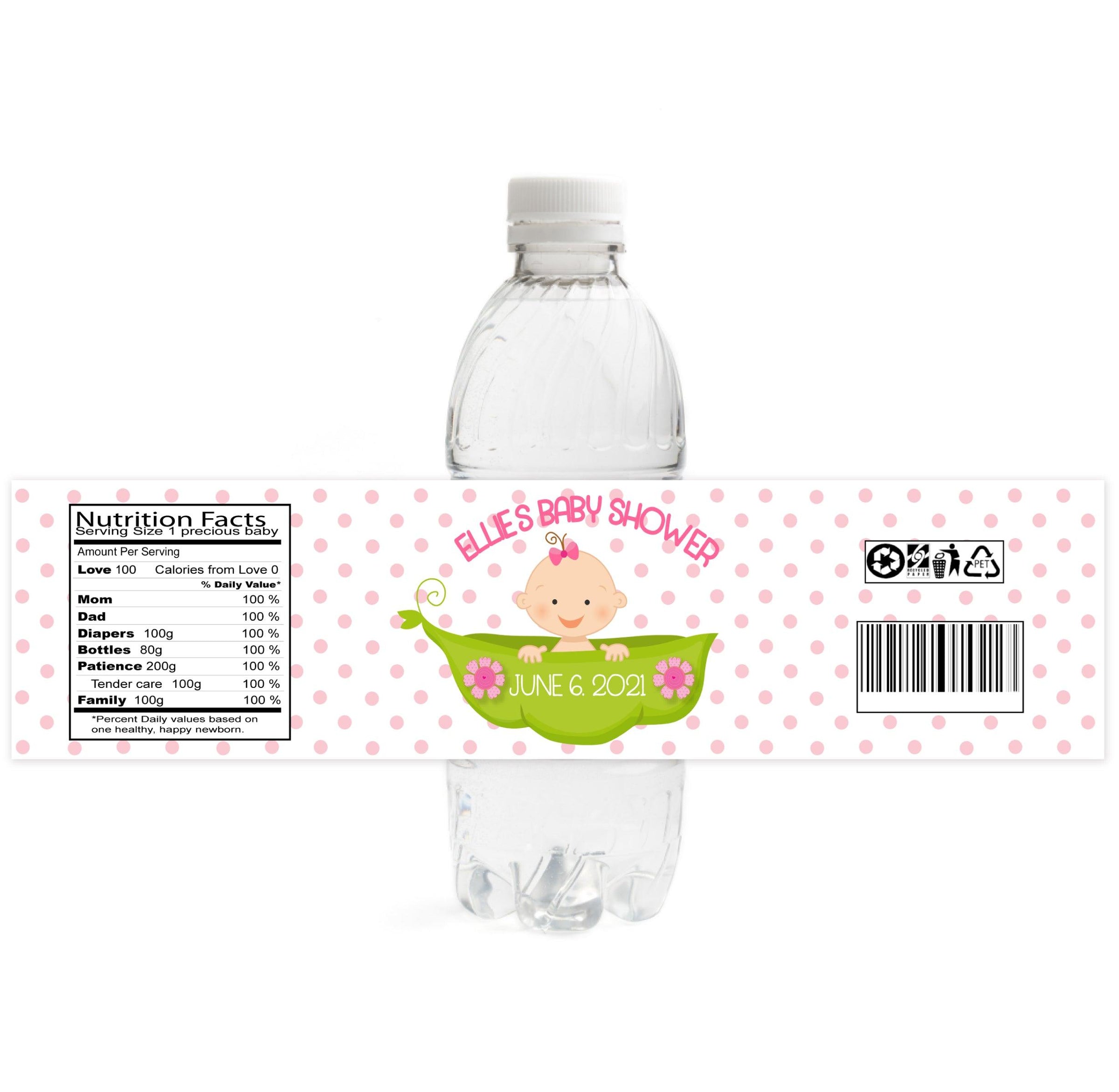 Pea In A Pod Baby Shower Water Bottle Labels