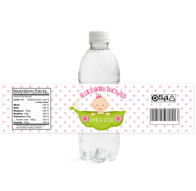 Pea In A Pod Baby Shower Water Bottle Labels