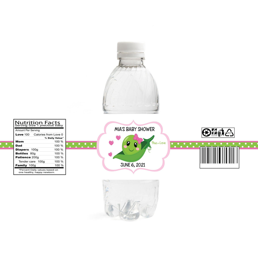 Peas And Love Baby Shower Water Bottle Labels