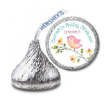 Pink Birdie - Kisses Candy Baby Shower Sticker - StorkBabyGiftBaskets.com