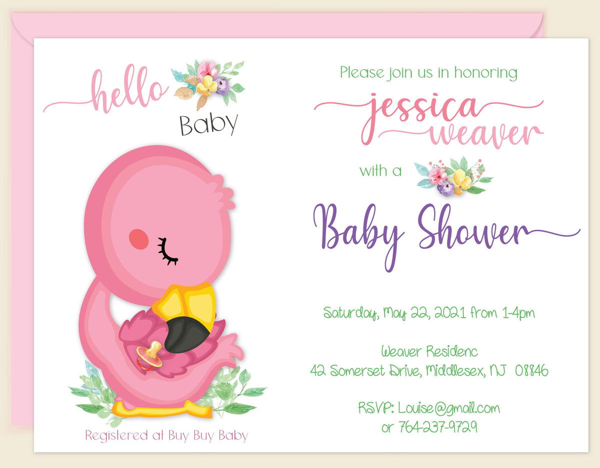 Pink Flamingo Baby Shower Invitation