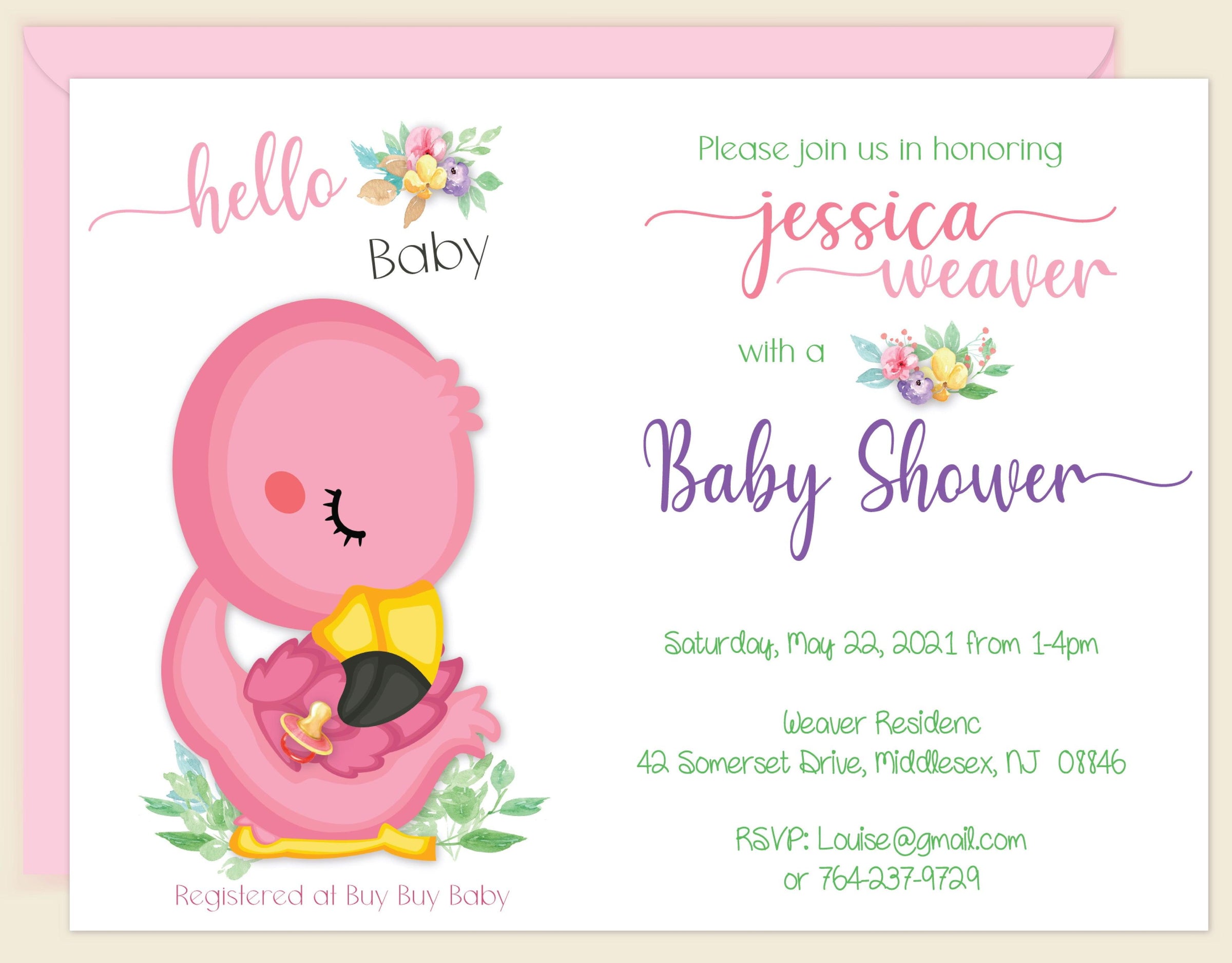 Pink Flamingo Baby Shower Invitation