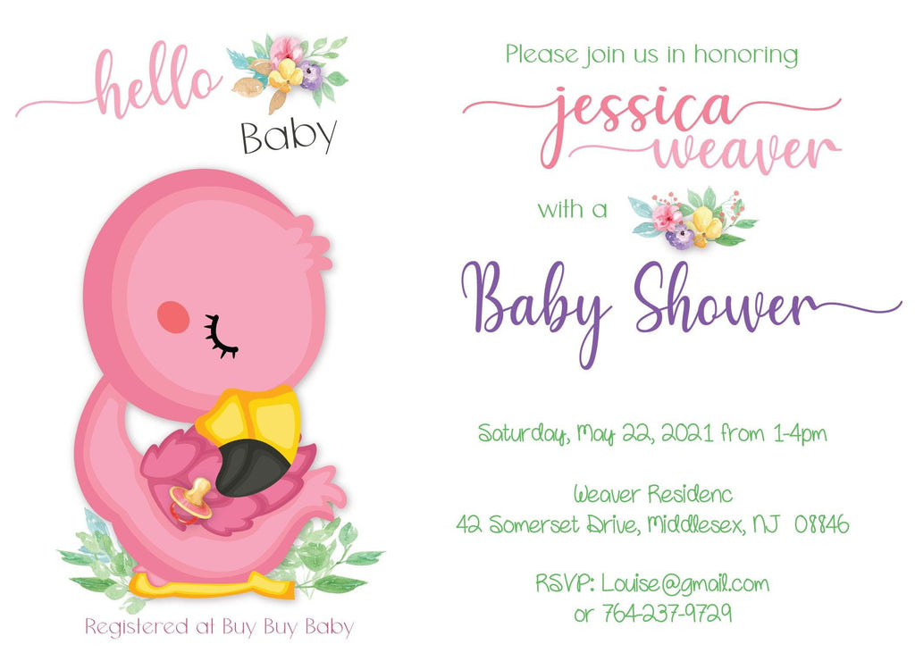 Pink Flamingo Baby Shower Invitation - StorkBabyGiftBaskets.com