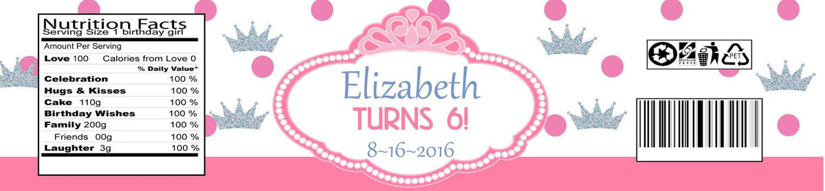 Princess Water Bottle Labels (#B-WBL109) - StorkBabyGiftBaskets