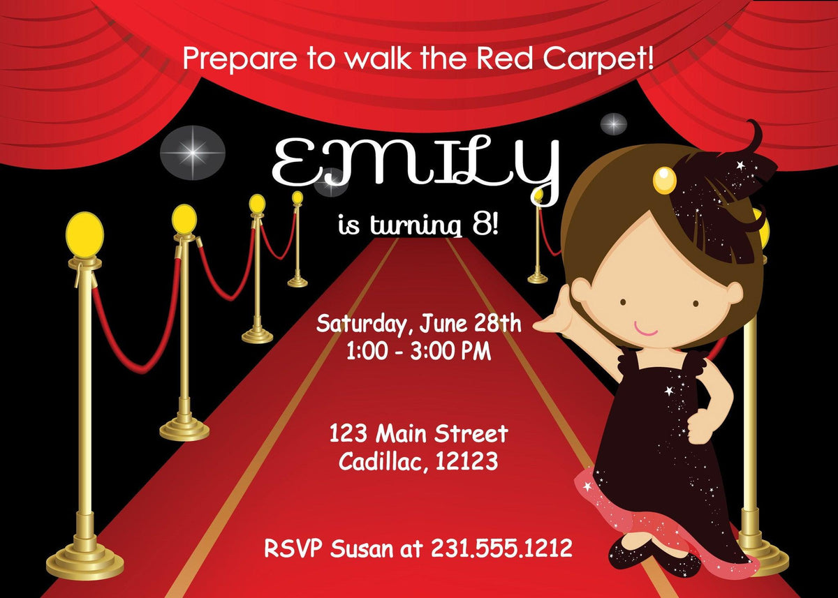 Red Carpet Girl Birthday Invitation (#KBI112) - StorkBabyGiftBaskets